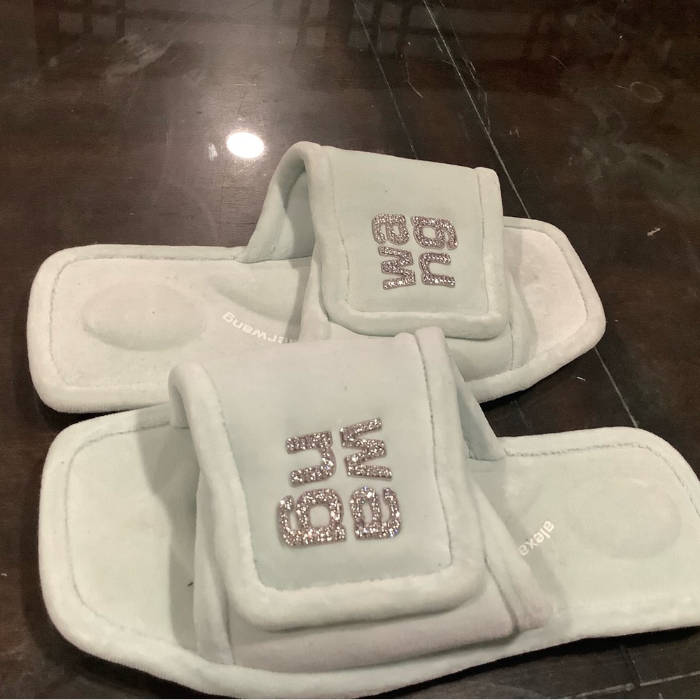 Alexander Wang Lana Crystal Logo Slide Slipper Size 7